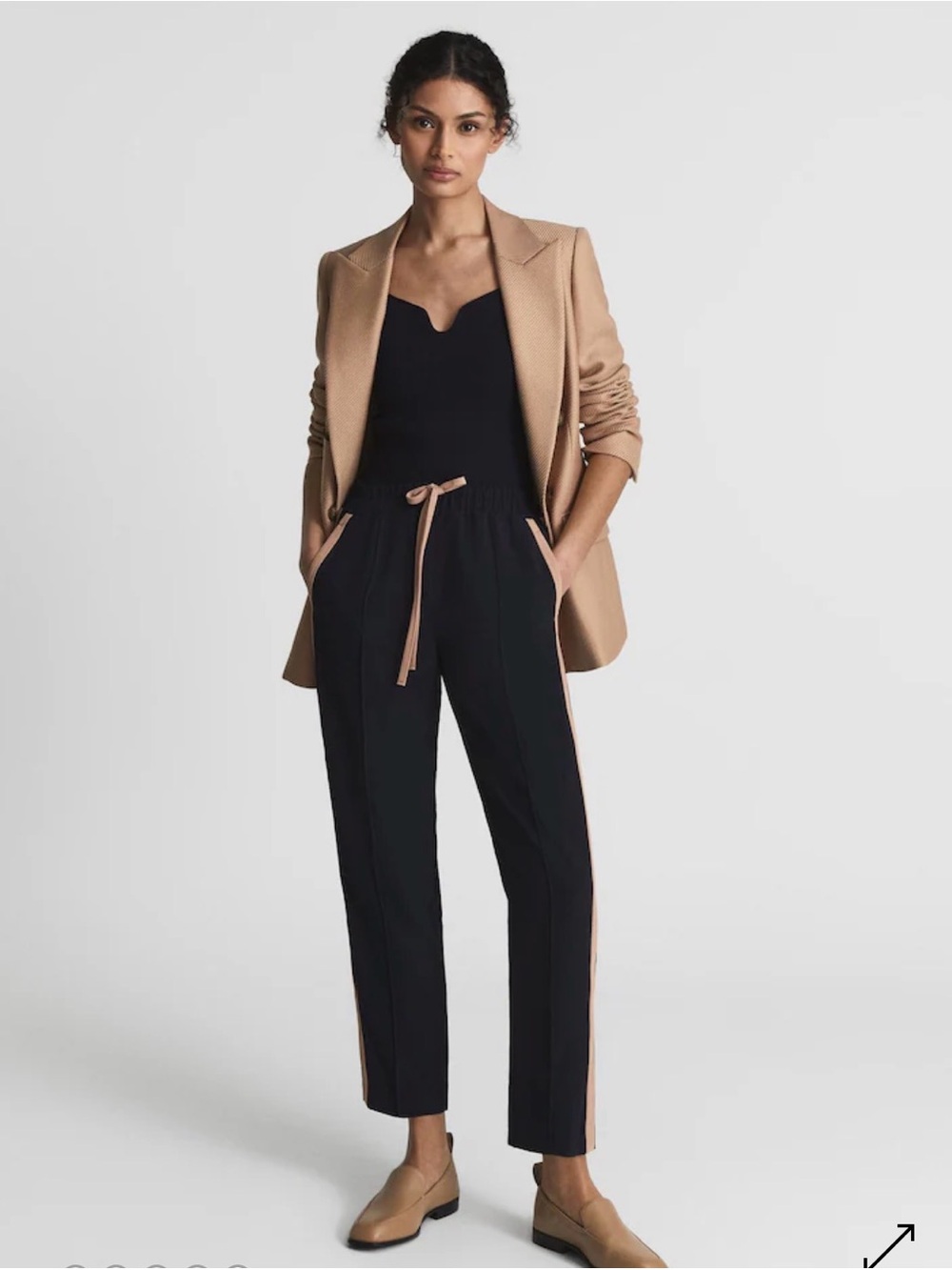REISS pull on trousers navy w/ beige stripe